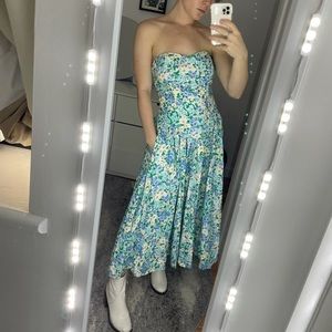 Vintage floral strapless 80s dress
